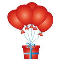 Balloons red bright gift in a box. Fashionable template for Christmas, New Year. Vector illustration.