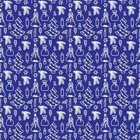 Christmas pattern in doodle style. White line on a dark blue background. Vector illustration.