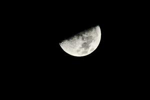 the moon is seen in the dark sky photo