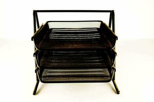 a black metal file holder with three trays photo