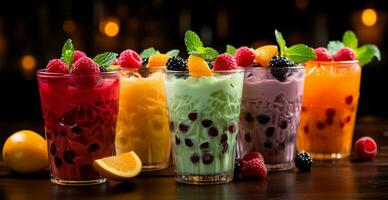 AI generated Fruit cocktails, ECO drink, fruit smoothies - AI generated image photo