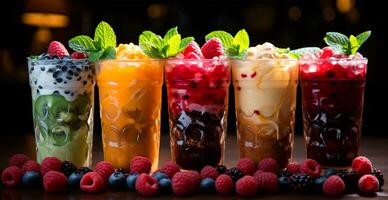 AI generated Fruit cocktails, ECO drink, fruit smoothies - AI generated image photo