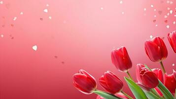 Pink tulips on the pink background. Valentines background. photo