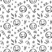 Doodle emoji seamless pattern. Hand drawn sketch positive emoticons background. Freehand emotion expression design vector