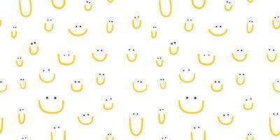 Hand drawn seamless pattern with cute smiles. Yellow doodle different smiles for card, fabric, wrapping paper, notepad covers, wallpapers isolated on white background. vector