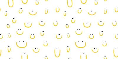 Hand drawn seamless pattern with cute smiles. Yellow doodle different smiles for card, fabric, wrapping paper, notepad covers, wallpapers isolated on white background. vector