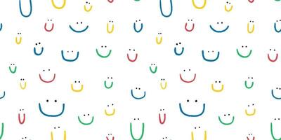 Hand drawn seamless pattern with cute smiles. Colored doodle different smiles for card, fabric, wrapping paper, notepad covers, wallpapers isolated on white background. vector