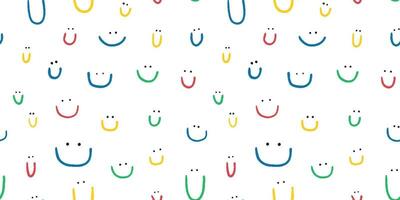 Hand drawn seamless pattern with cute smiles. Colored doodle different smiles for card, fabric, wrapping paper, notepad covers, wallpapers isolated on white background. vector