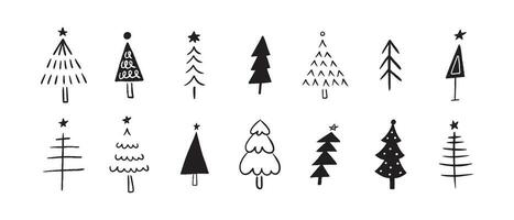 Hand drawn Christmas trees collection. Set doodle woods isolated on white background vector