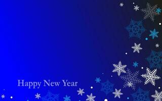 Blue vector abstract background with snowflakes and snow. The inscription Happy New Year on a blue background. New Year background for postcard, banner and congratulations.