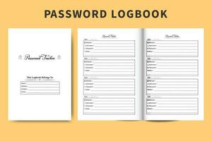 Website password and information tracker logbook interior vector. Regular login and website notebook with password tracker sections. Password logbook diary interior. Simple password notebook design. vector