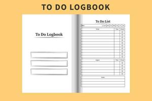 To do list log book interior. Daily task tracker and work progress checklist. To do work list notebook with checkbox. Task planner notebook vector. To do task tracker and work list journal. vector