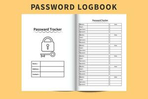 Password tracker diary layout and interior design. Simple password and website information tracker notebook. Website daily info tracker logbook vector. Password tracker journal template. vector