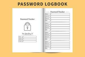 Password tracker notebook template. Website password and information tracker journal vector. Website login info and password logbook. Password writing diary interior with website info sections. vector