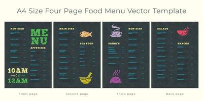 Four page, A4 size Food menu template vector