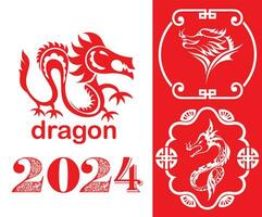 Happy chinese new year 2024 with dragon on the number vector