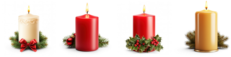 AI generated Set of Burning Christmas Candle isolated on transparent background png