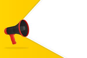 Vector Illustration of shouting megaphone on yellow banner background, concept of join us, job vacancy and announcement in modern flat cartoon style design