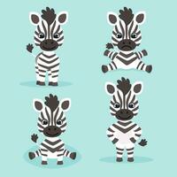 Set of cute zebras in cartoon style. Vector illustration