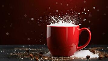 AI generated New Year's Cup drink in front of the Christmas background. Winter holidays concept. Created with Generative AI photo