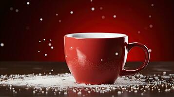 ai generado nuevo años taza bebida en frente de el Navidad antecedentes. invierno Días festivos concepto. creado con generativo ai foto