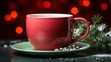 AI generated New Year's Cup drink in front of the Christmas background. Winter holidays concept. Created with Generative AI photo