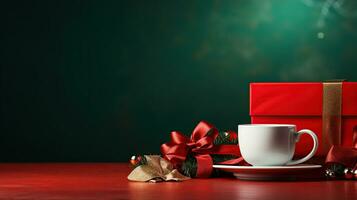 AI generated New Year's Cup drink in front of the Christmas background. Winter holidays concept. Created with Generative AI photo