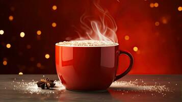 AI generated New Year's Cup drink in front of the Christmas background. Winter holidays concept. Created with Generative AI photo