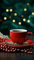 AI generated New Year's Cup drink in front of the Christmas background. Winter holidays concept. Created with Generative AI photo