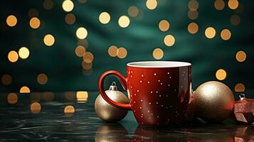 AI generated New Year's Cup drink in front of the Christmas background. Winter holidays concept. Created with Generative AI photo