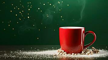 AI generated New Year's Cup drink in front of the Christmas background. Winter holidays concept. Created with Generative AI photo