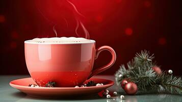 AI generated New Year's Cup drink in front of the Christmas background. Winter holidays concept. Created with Generative AI photo