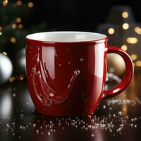 AI generated New Year's Cup drink in front of the Christmas background. Winter holidays concept. Created with Generative AI photo