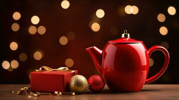 AI generated New Year's Cup drink in front of the Christmas background. Winter holidays concept. Created with Generative AI photo