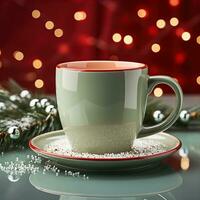 AI generated New Year's Cup drink in front of the Christmas background. Winter holidays concept. Created with Generative AI photo