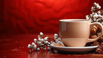 AI generated New Year's Cup drink in front of the Christmas background. Winter holidays concept. Created with Generative AI photo