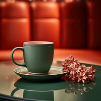 AI generated New Year's Cup drink in front of the Christmas background. Winter holidays concept. Created with Generative AI photo
