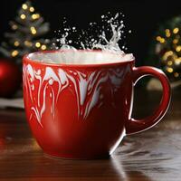 AI generated New Year's Cup drink in front of the Christmas background. Winter holidays concept. Created with Generative AI photo