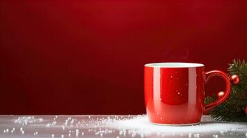 AI generated New Year's Cup drink in front of the Christmas background. Winter holidays concept. Created with Generative AI photo