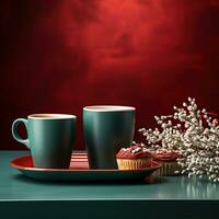 AI generated New Year's Cup drink in front of the Christmas background. Winter holidays concept. Created with Generative AI photo