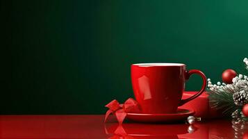 AI generated New Year's Cup drink in front of the Christmas background. Winter holidays concept. Created with Generative AI photo