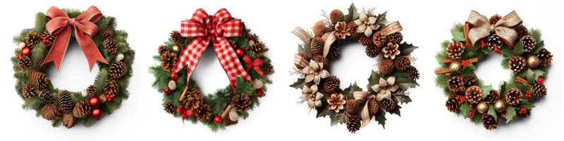 AI generated Rustic Christmas Wreath isolated on transparent background png