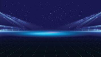 Abstract background stage hall with scenic lights of round futuristic technology user interface Blue vector lighting empty stage spotlight background.