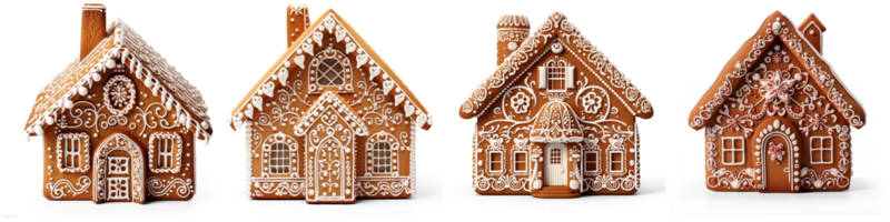 AI generated Set of Gingerbread House Decoration isolated on transparent background png