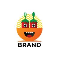 Noodle bowl mascot cartoon with a chili, spoon and fork. Cute style design for food and drink company related. vector