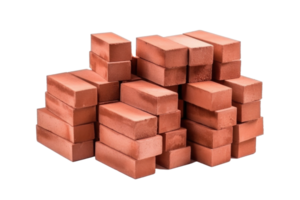 AI generated Pile of red bricks isolated on white background. Stacked red bricks for building house png