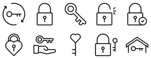 Keys and Locks line style icon collection vector