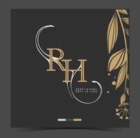 the letter R, H logo with gold leaves and flowers vector