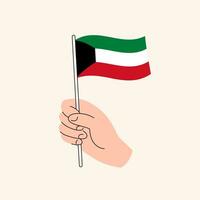 Cartoon Hand Holding Kuwaiti Flag, Isolated Vector Design.