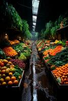 AI generated Asian food market, fresh vegetables and fruits - AI generated image photo